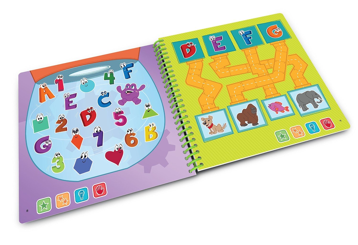 Close up of LeapFrog LeapStart book engaging with the letter factory theme