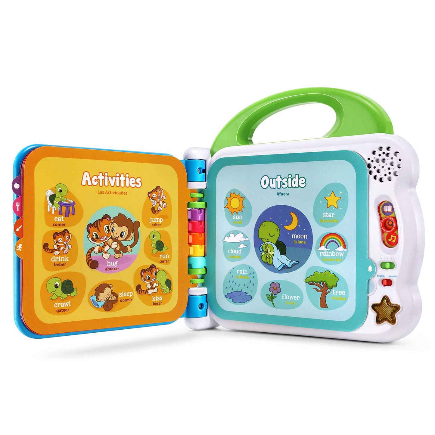 Toddler hands using LeapFrog touch-sensitive learning book set