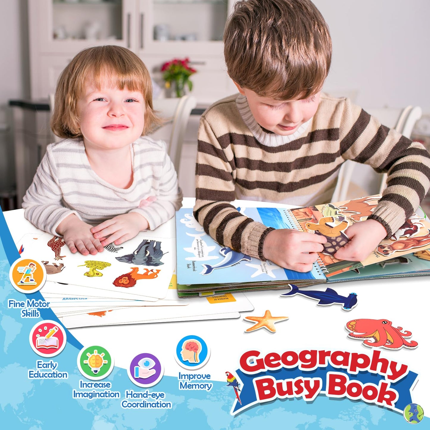 Child using WethCorp geography busy book interactive pieces