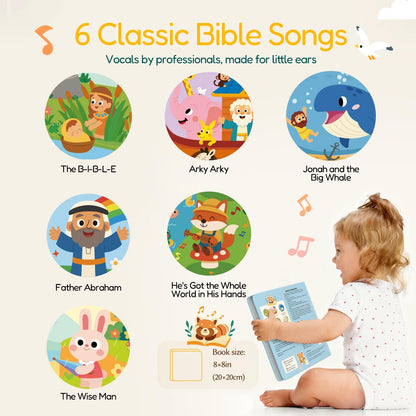 Close up of colorful illustrations in Pumiboo Bible stories sound book