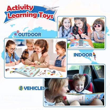 Geography learning book showing continent matching activity