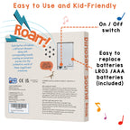 Back view of Learning Bugs sound book with battery compartment visible