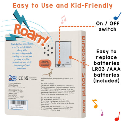 Back view of Learning Bugs sound book with battery compartment visible