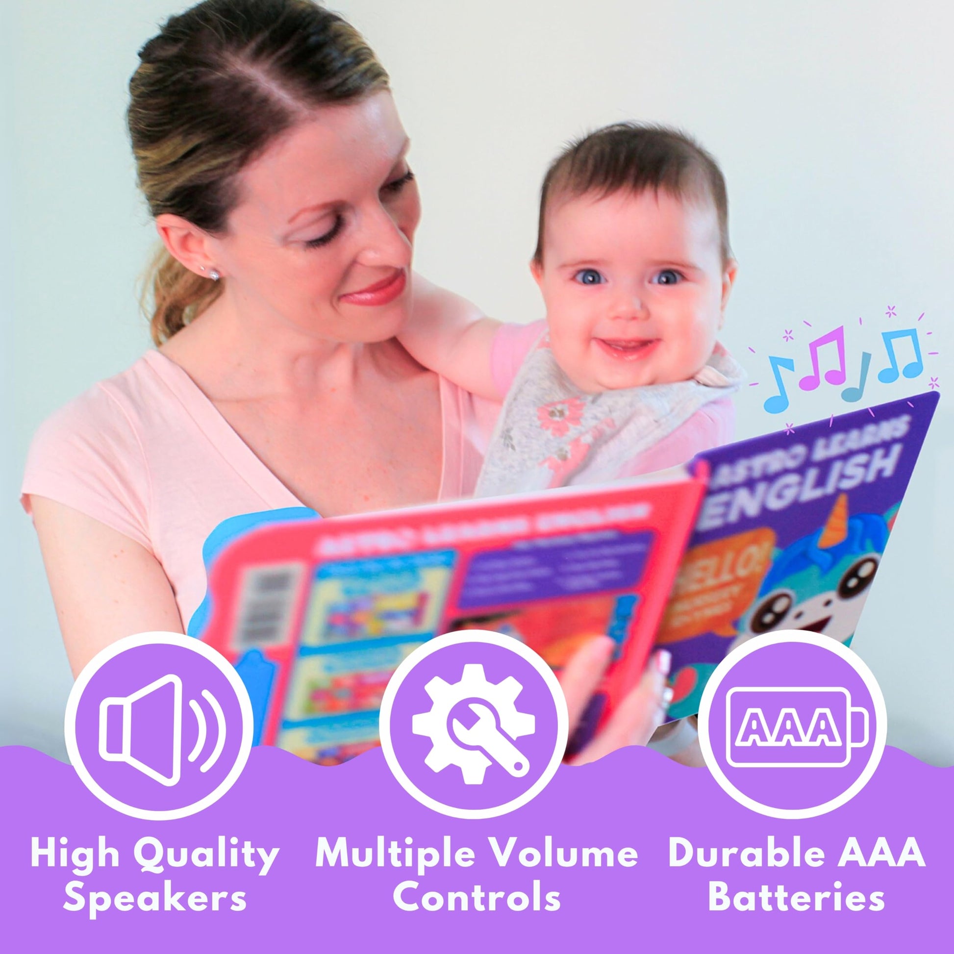 Educational musical book featuring song button labels and sound speaker