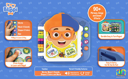 Toddler using Ekids Blippi educational toy pages