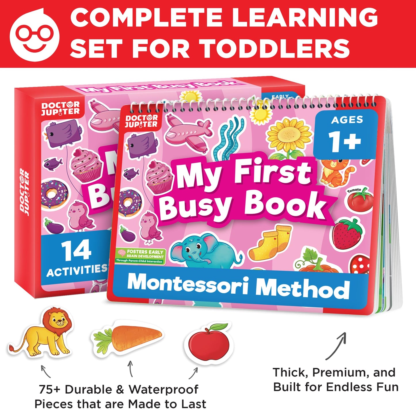 Toddler using Doctor Jupiter Montessori activity binder