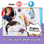 Toddler hands interacting with Zeenkind English words sound book