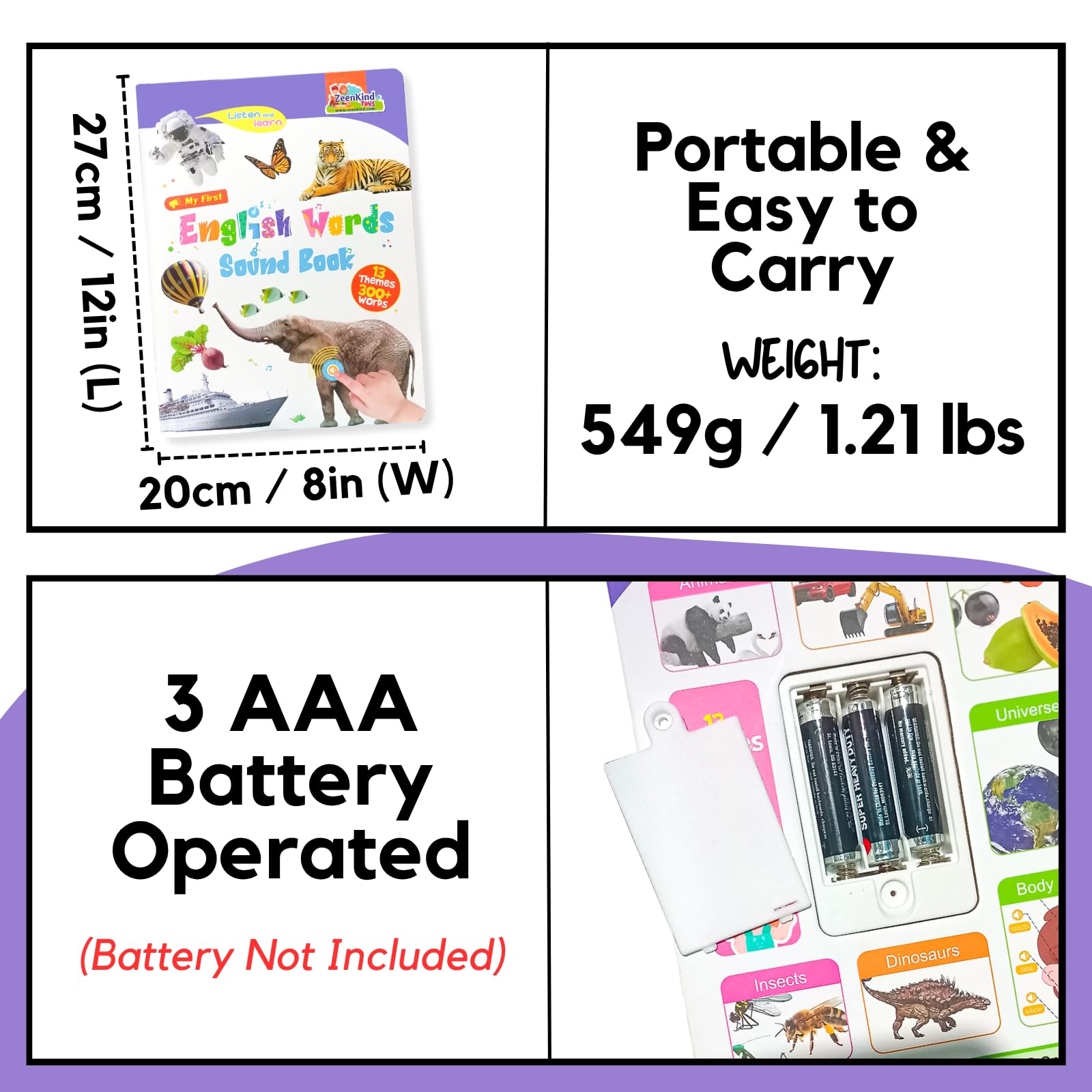 Side profile of durable Zeenkind interactive sound book for kids