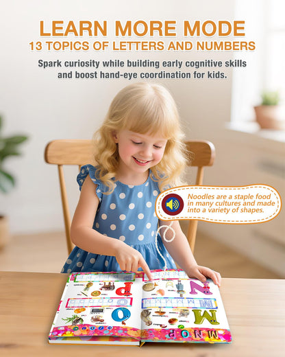Child tracing letters with marker on Boxiki sound book