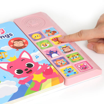 Back cover of Pinkfong sound book showing battery lock