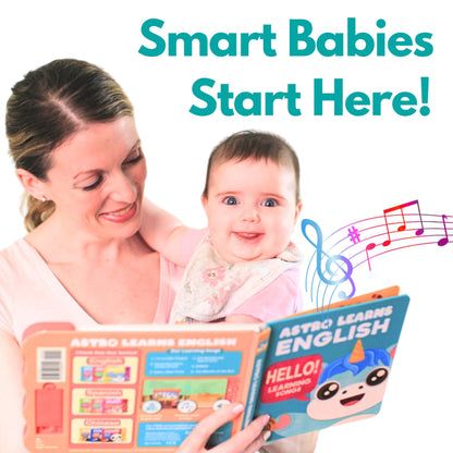 Close up of interactive sound buttons on Astro Learns English book.