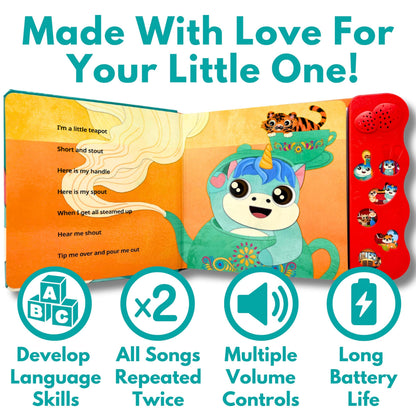Back of Astro Learns English sound book showing volume control settings.