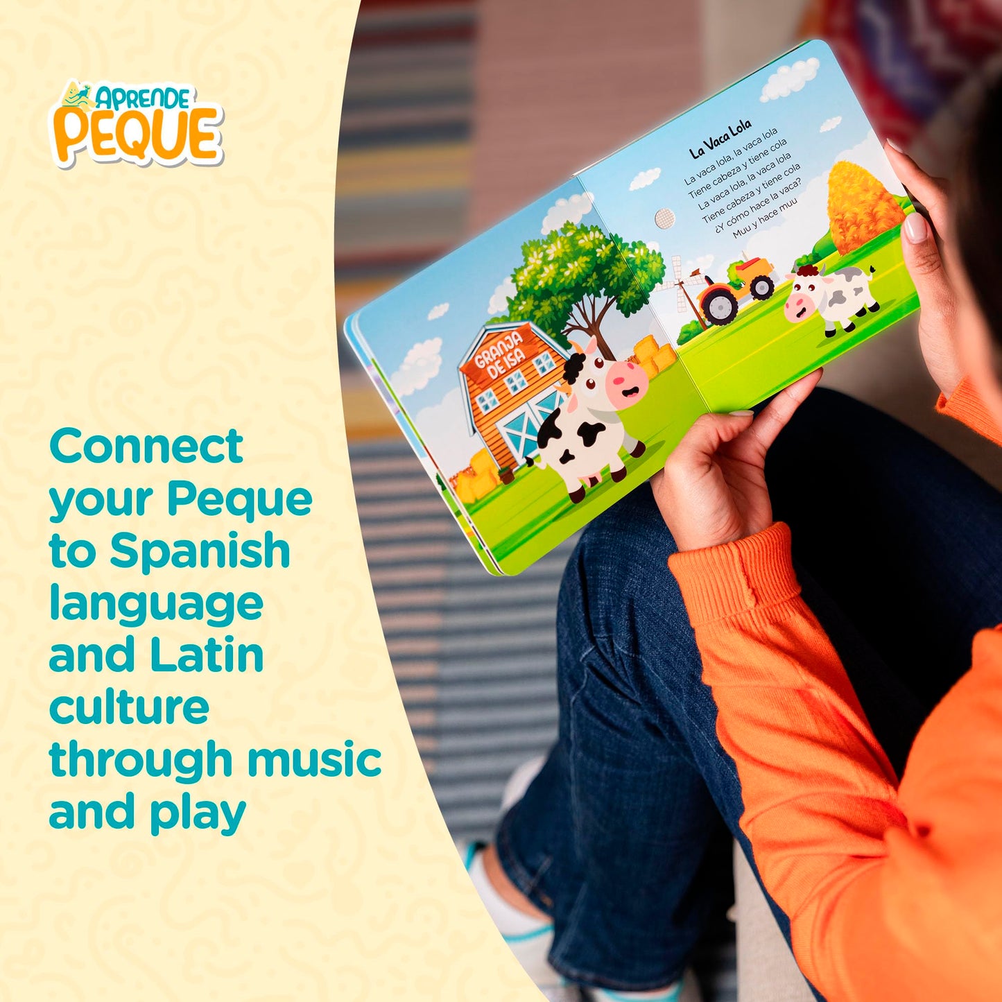 Durable board pages of Aprende Peque sound book with vibrant illustrations