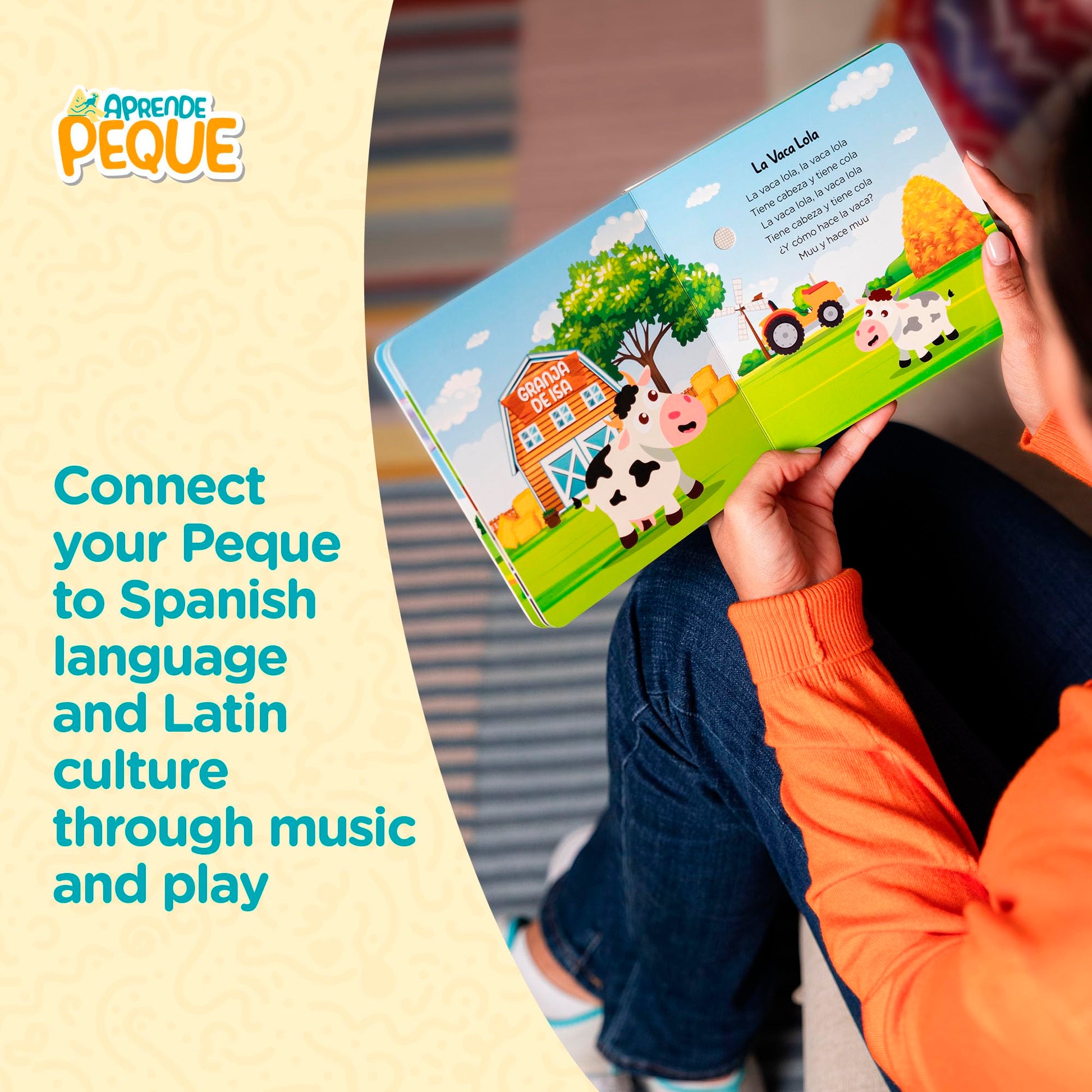 Durable board pages of Aprende Peque sound book with vibrant illustrations