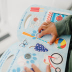 Full spread of the Shapes with Blue interactive board book