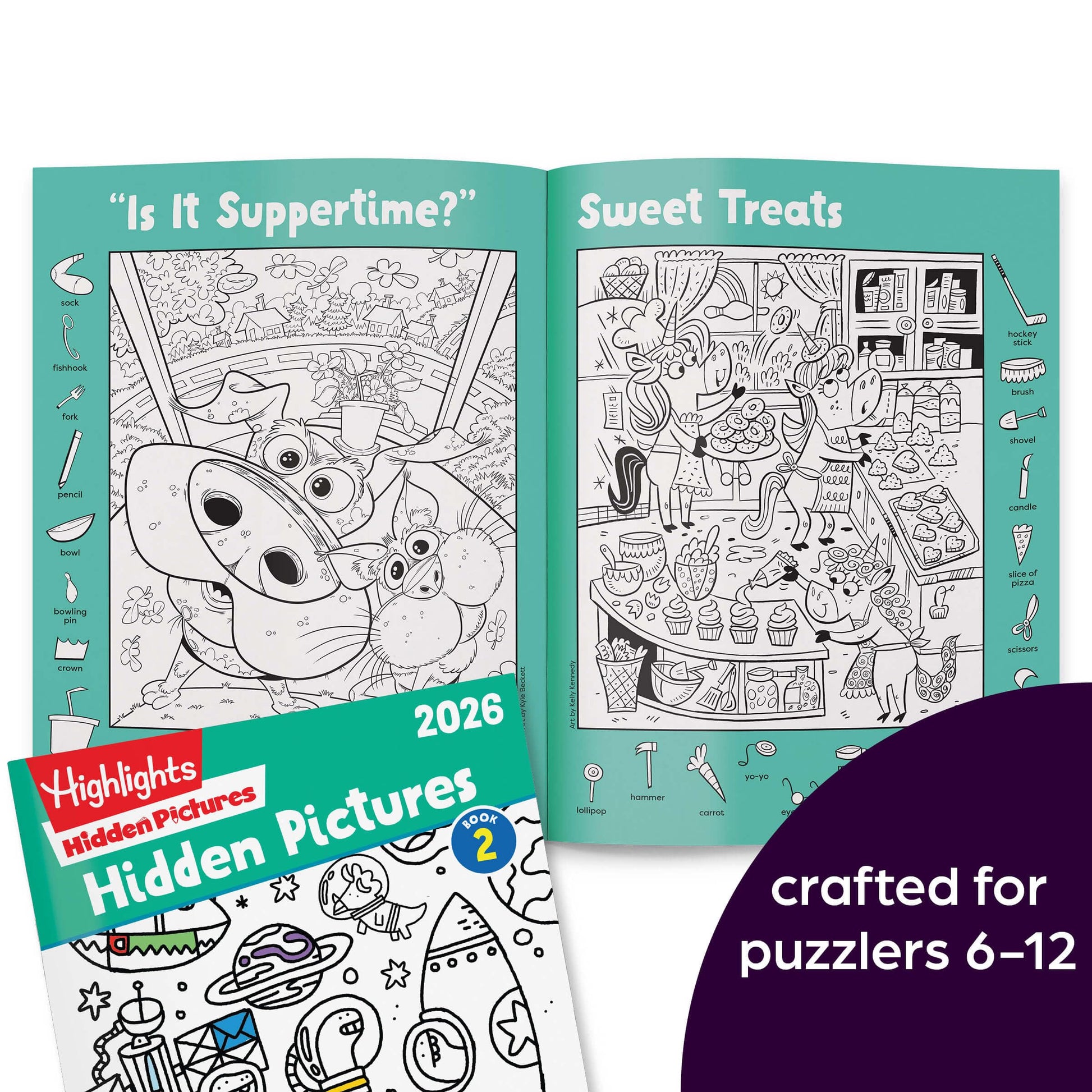 Close up of Highlights 2026 puzzle book pages