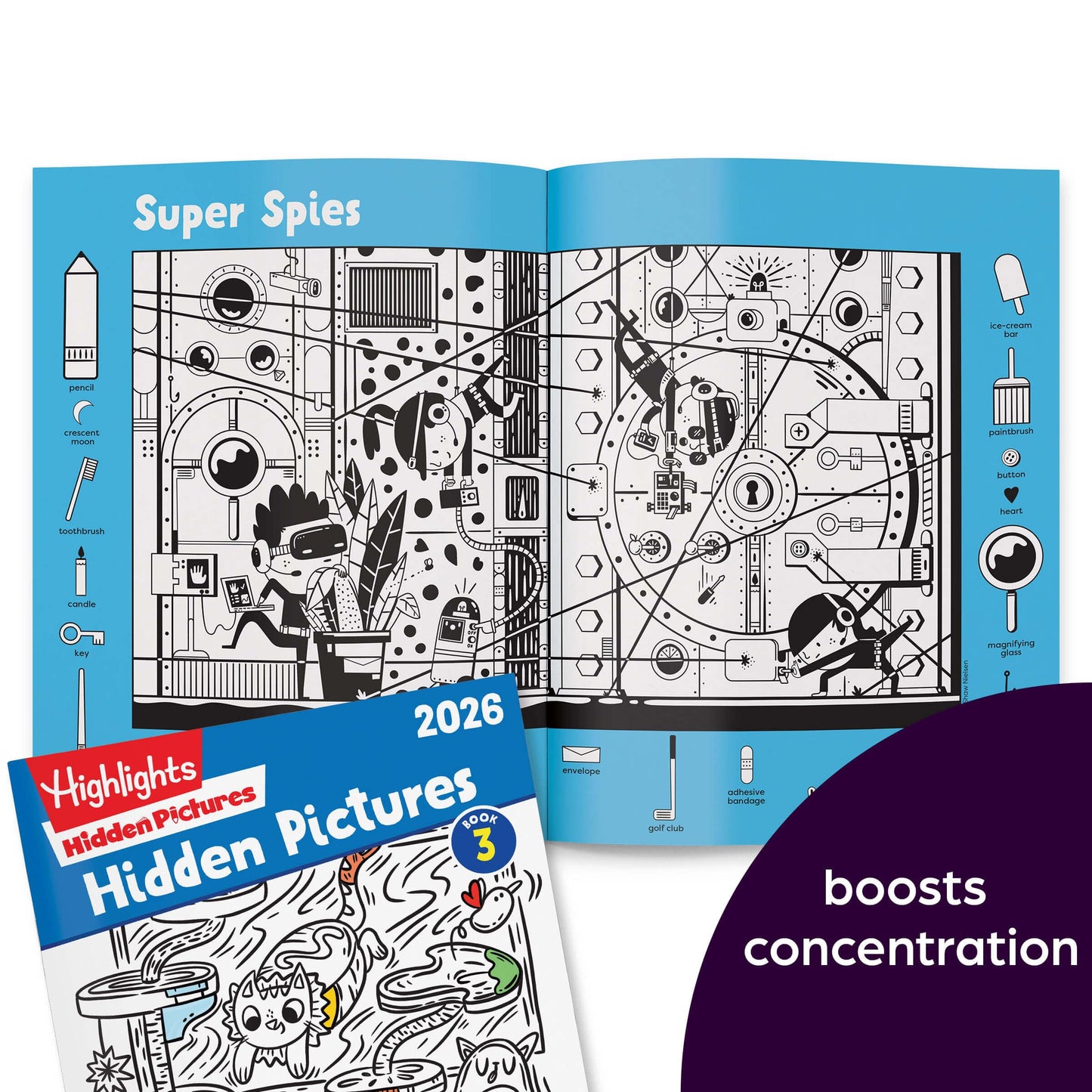 Highlights activity books displayed for travel