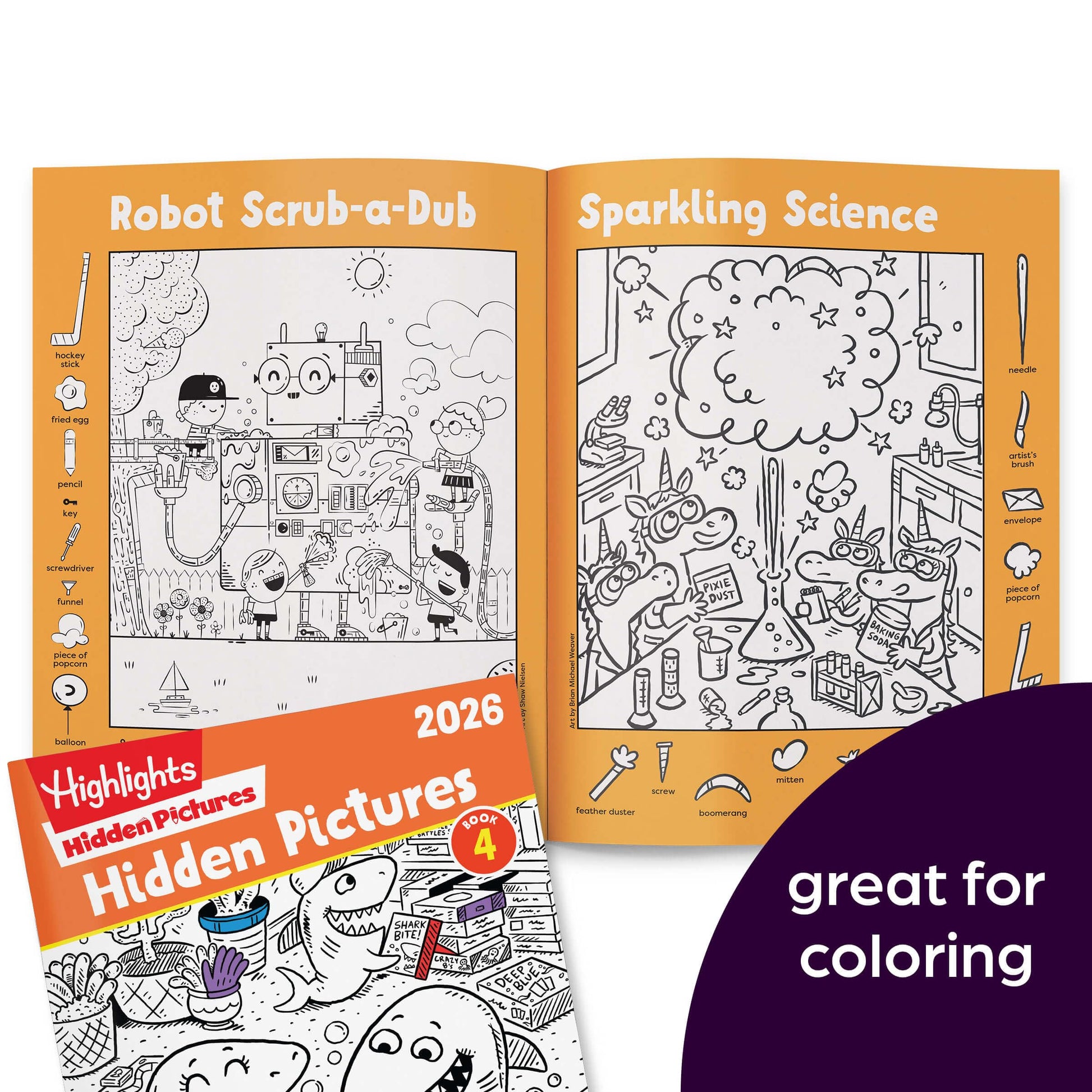 Black and white coloring pages from Highlights book