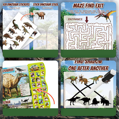 Child using Gzsbaby dinosaur activity book with puzzle pages.