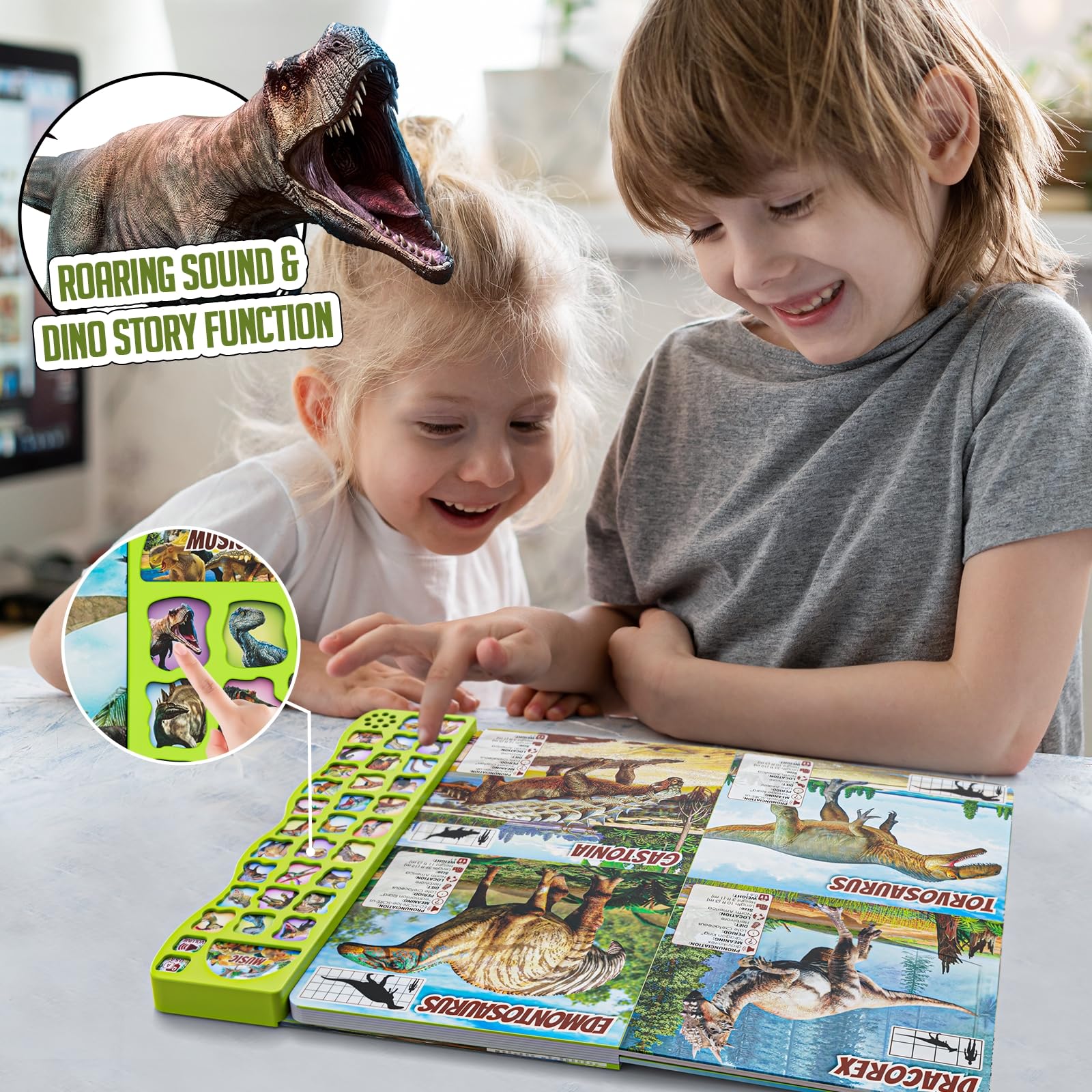 Back cover of Gzsbaby interactive dinosaur book for toddlers.