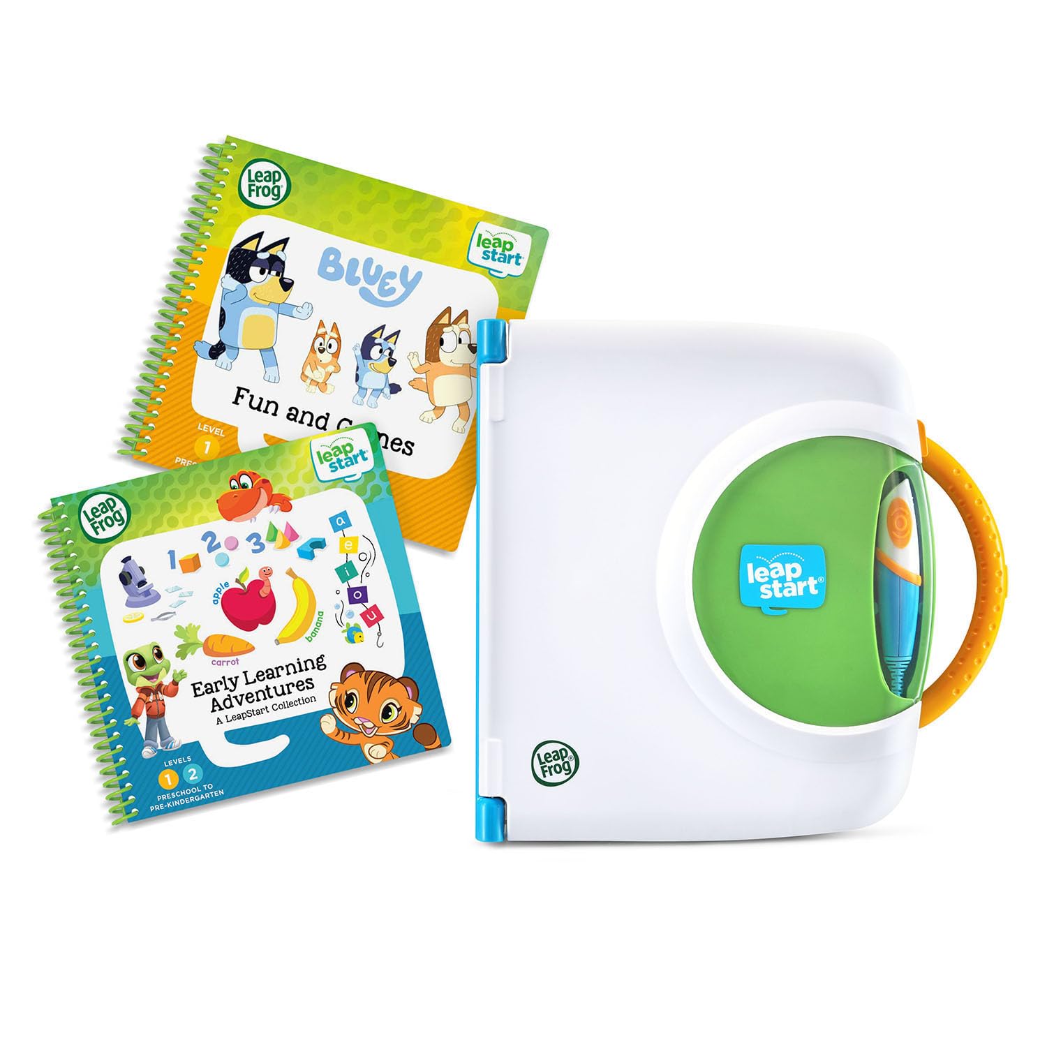 LeapFrog LeapStart stylus interacting with Bluey activity book