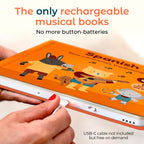Close up of the ergonomic sound buttons on the Cali's Books Spanish board book.
