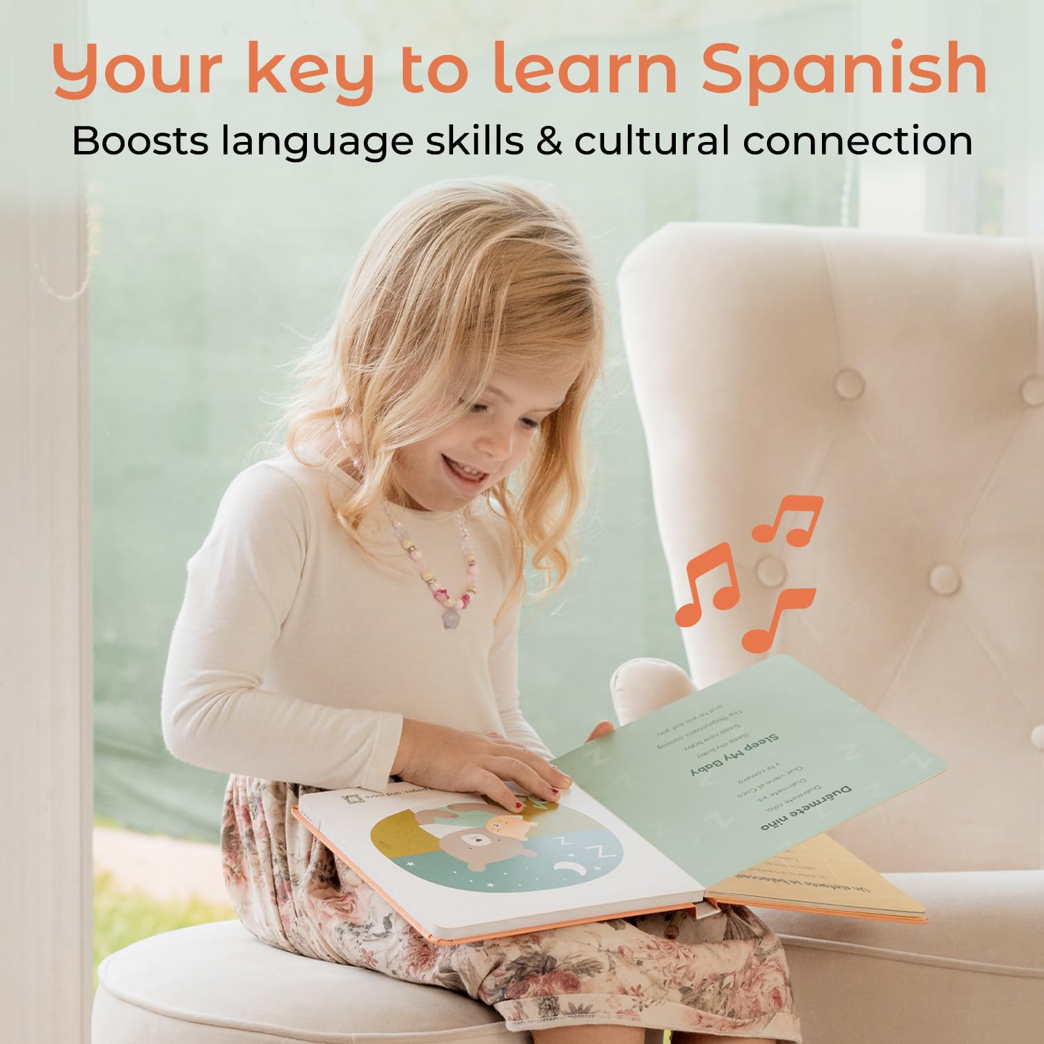 Open pages of Cali's Books bilingual Spanish nursery rhyme book showing lyrics.