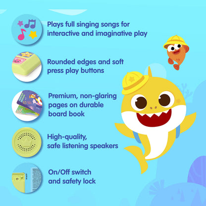 Toddler hands interacting with the Pinkfong sound book buttons