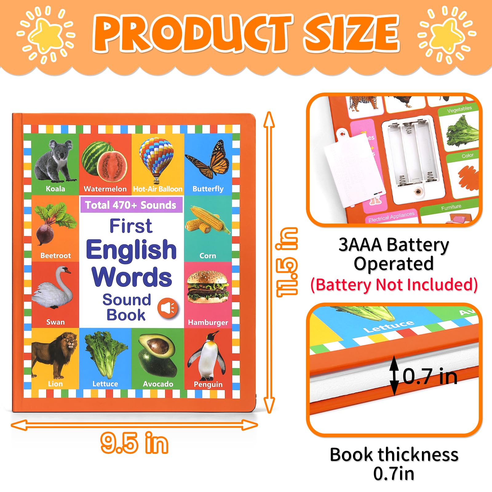 Back cover of Arnbz English learning book with battery compartment