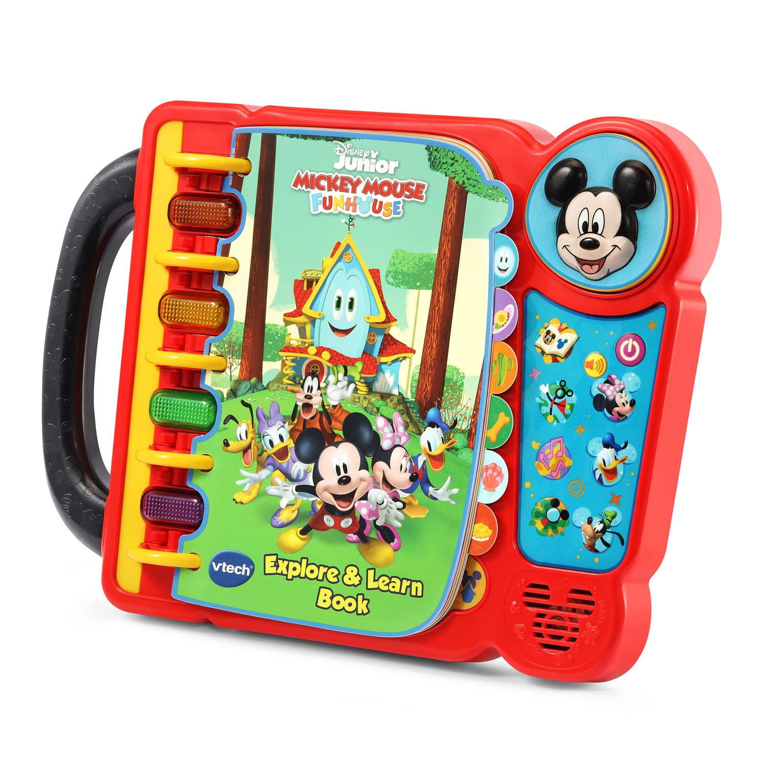 Close up of VTech Disney Junior book pages and light-up buttons
