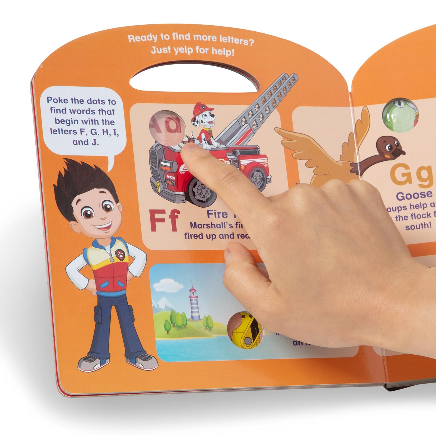 Melissa & Doug interactive book interior showing alphabet letters and pop dots