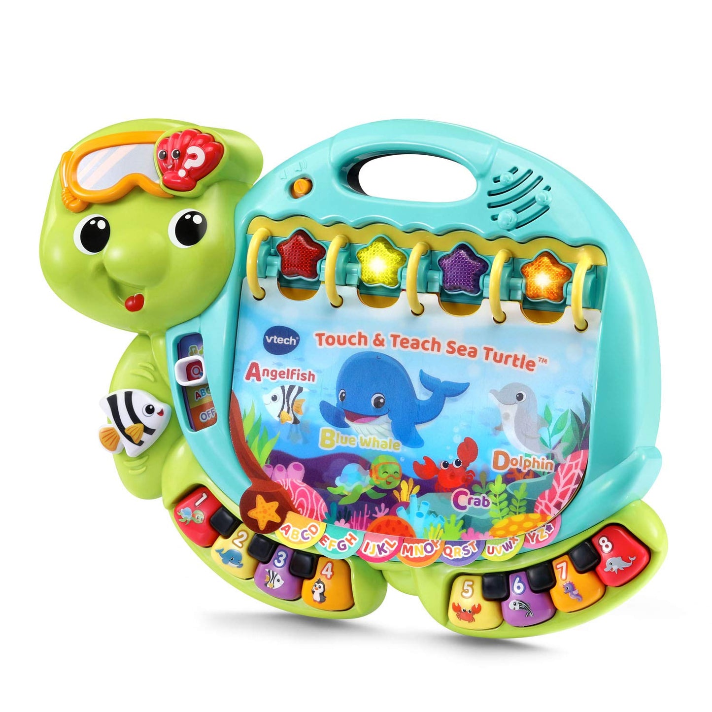 VTech sea turtle learning toy showing light-up buttons