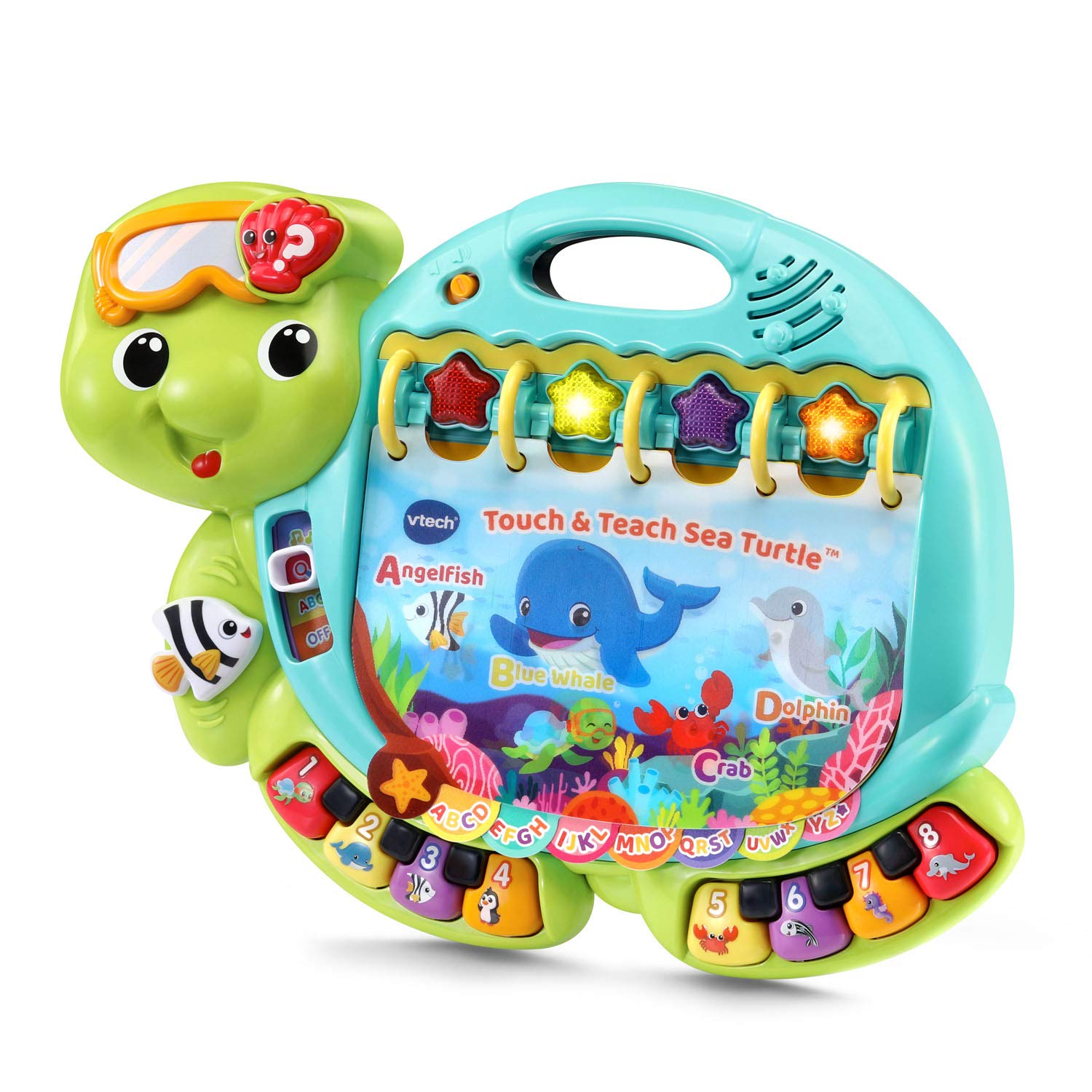 VTech sea turtle learning toy showing light-up buttons