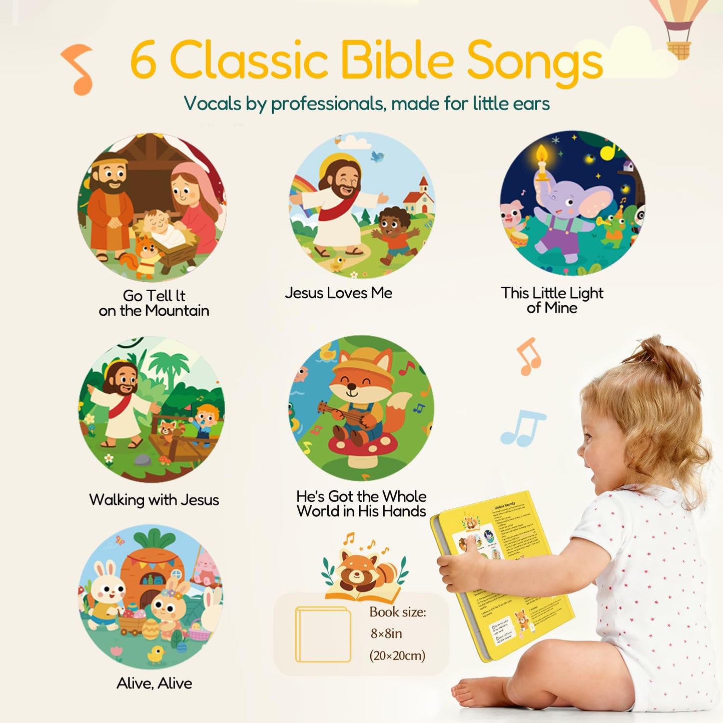 Toddler hands pressing the large music button on Pumiboo book
