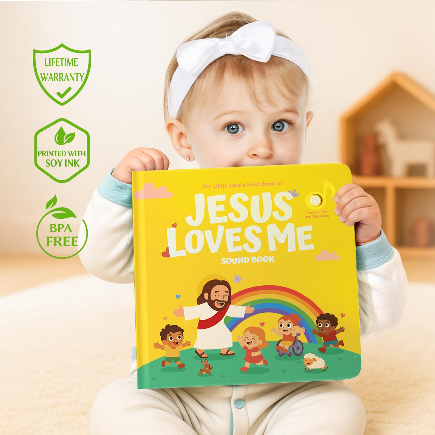 Pumiboo Christian sound book displayed as a gift for baby