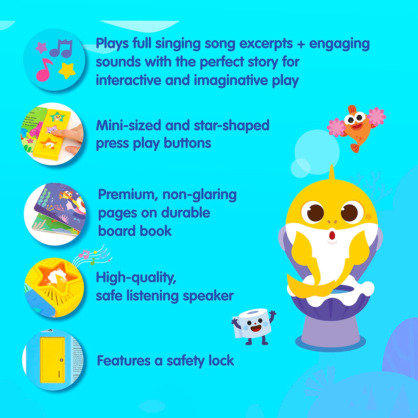 Toddler hands holding Pinkfong Baby Shark Potty Time sound board book