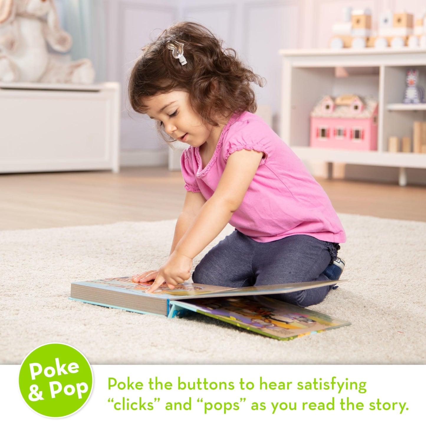 Close up of Poke-a-Dot sensory buttons on board book page