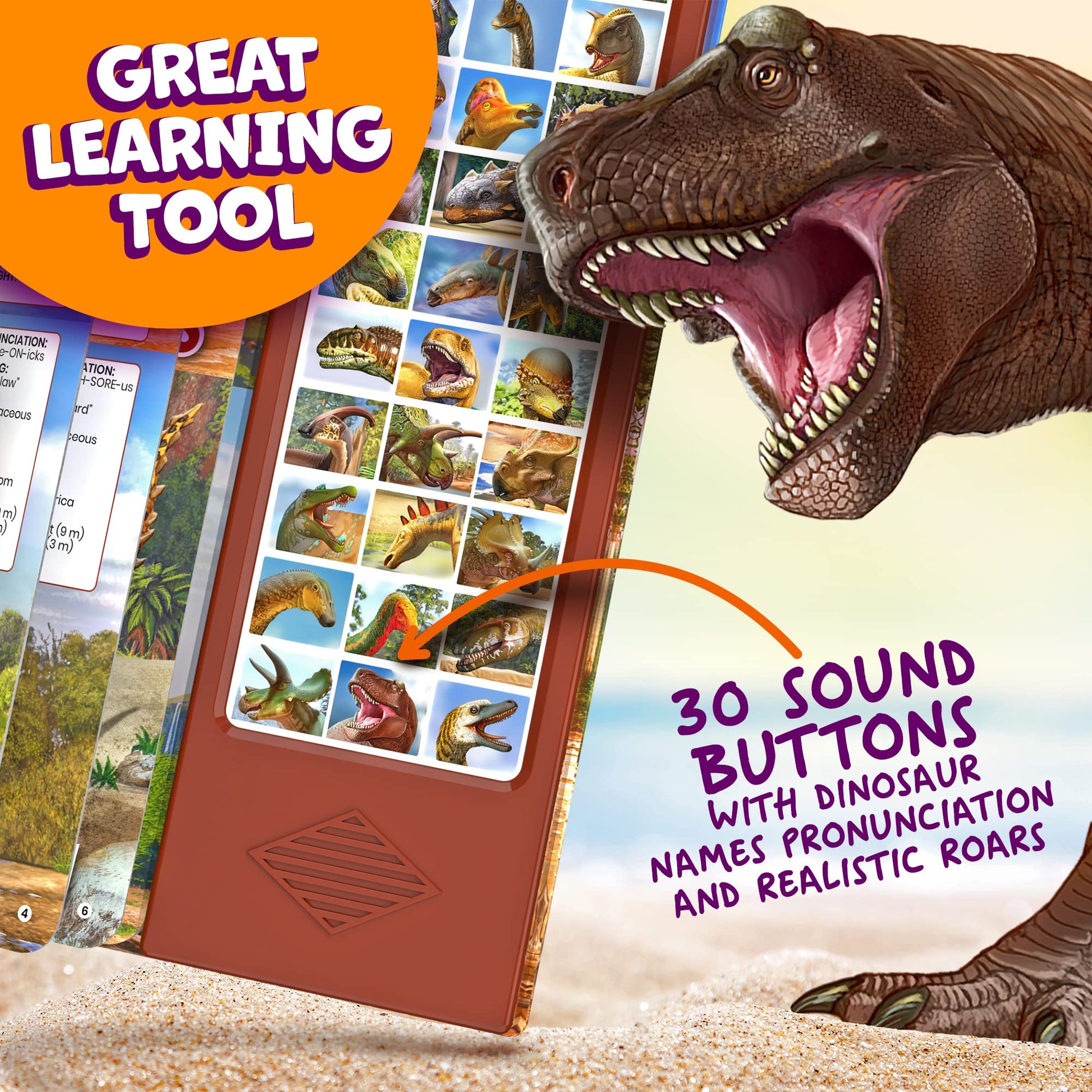 Hemalleon dinosaur sound book showing 30 species illustration pages