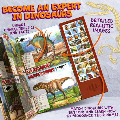 Close up of Hemalleon dinosaur book sound buttons for kids