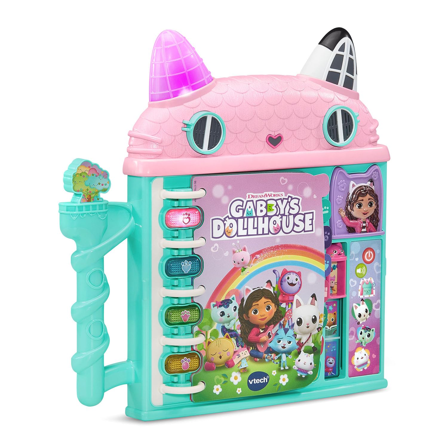 Close up of Vtech Gabby's Dollhouse toy buttons and characters