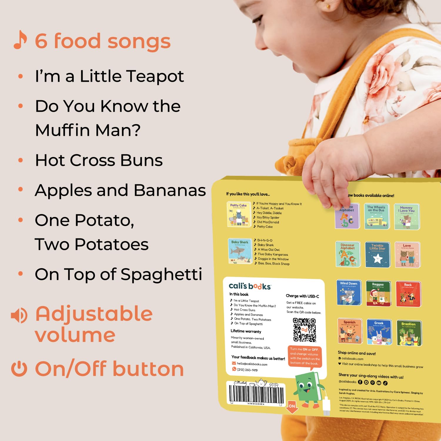 Close up of food-themed song pages in Cali's Books sound book
