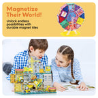 Group of children playing with tiles and idea book
