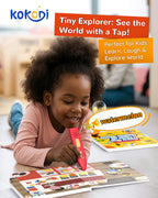 Child using Kokodi screen-free learning system for vocabulary