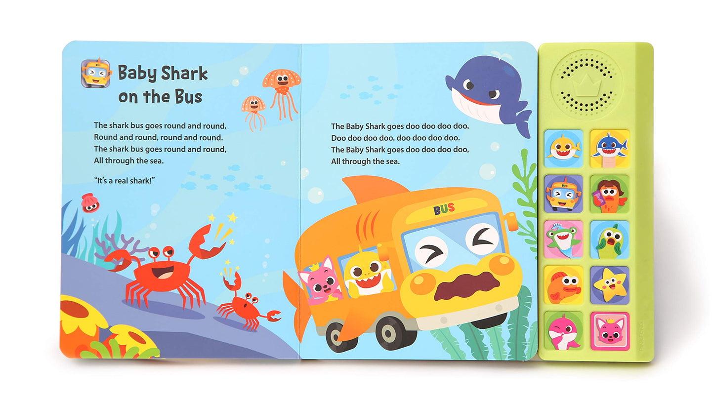 Close up of Baby Shark sound book buttons and icons