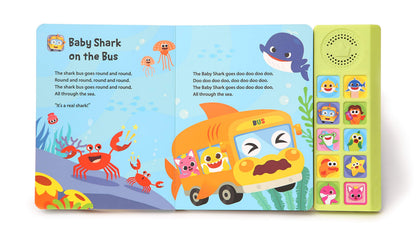 Close up of Baby Shark sound book buttons and icons