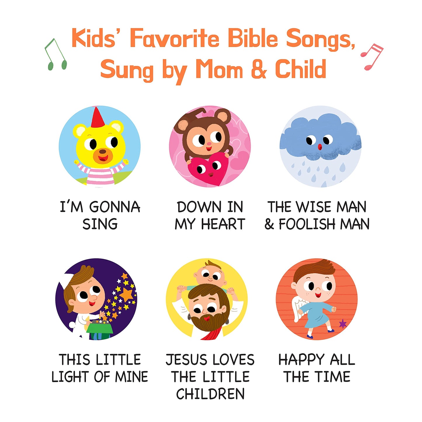 Close up of the colorful illustrations inside the Bible song book