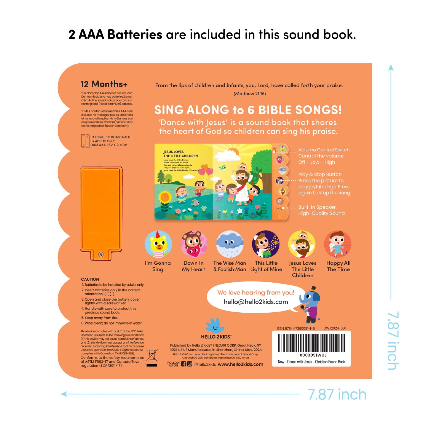 Educational Bible songbook for toddlers and baby gifts