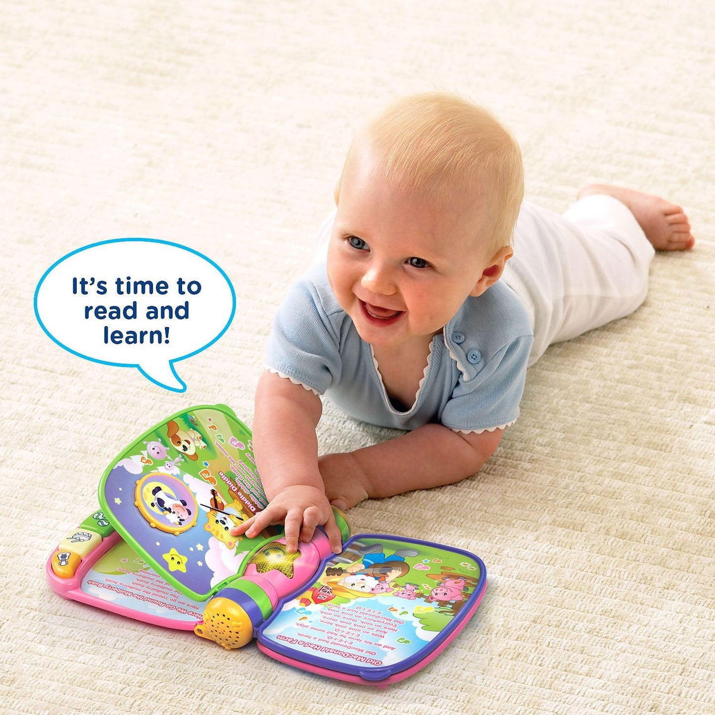 Back view of VTech Musical Rhymes Book Pink packaging.