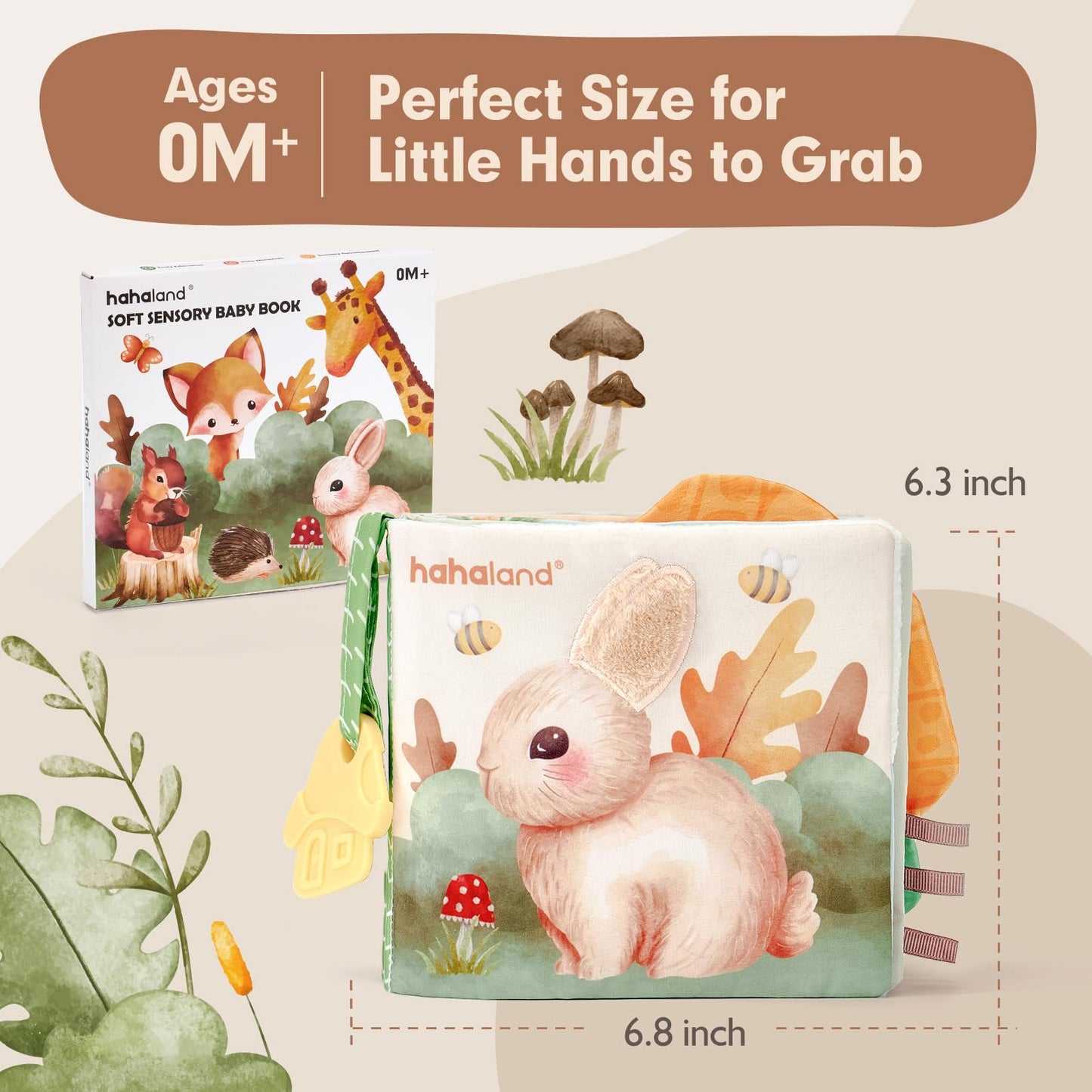 Hahaland sensory book showing the built-in baby safe mirror