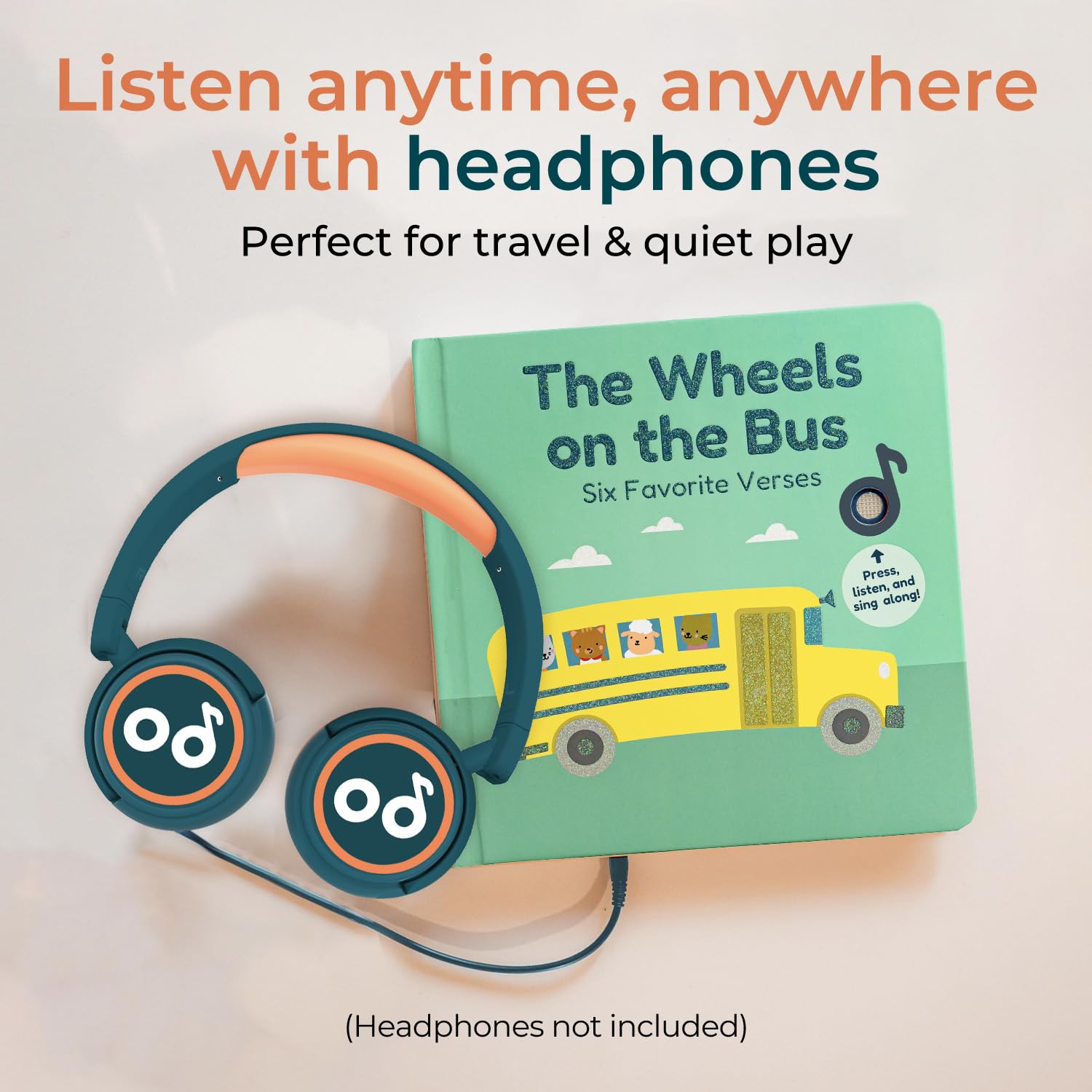 Side view of Cali's Books sound book showing headphone jack